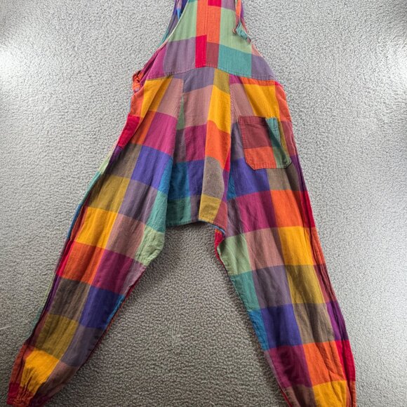 Boho Colorful Plaid Patchwork Unisex Harem Overalls Size XL - Picture 2 of 9